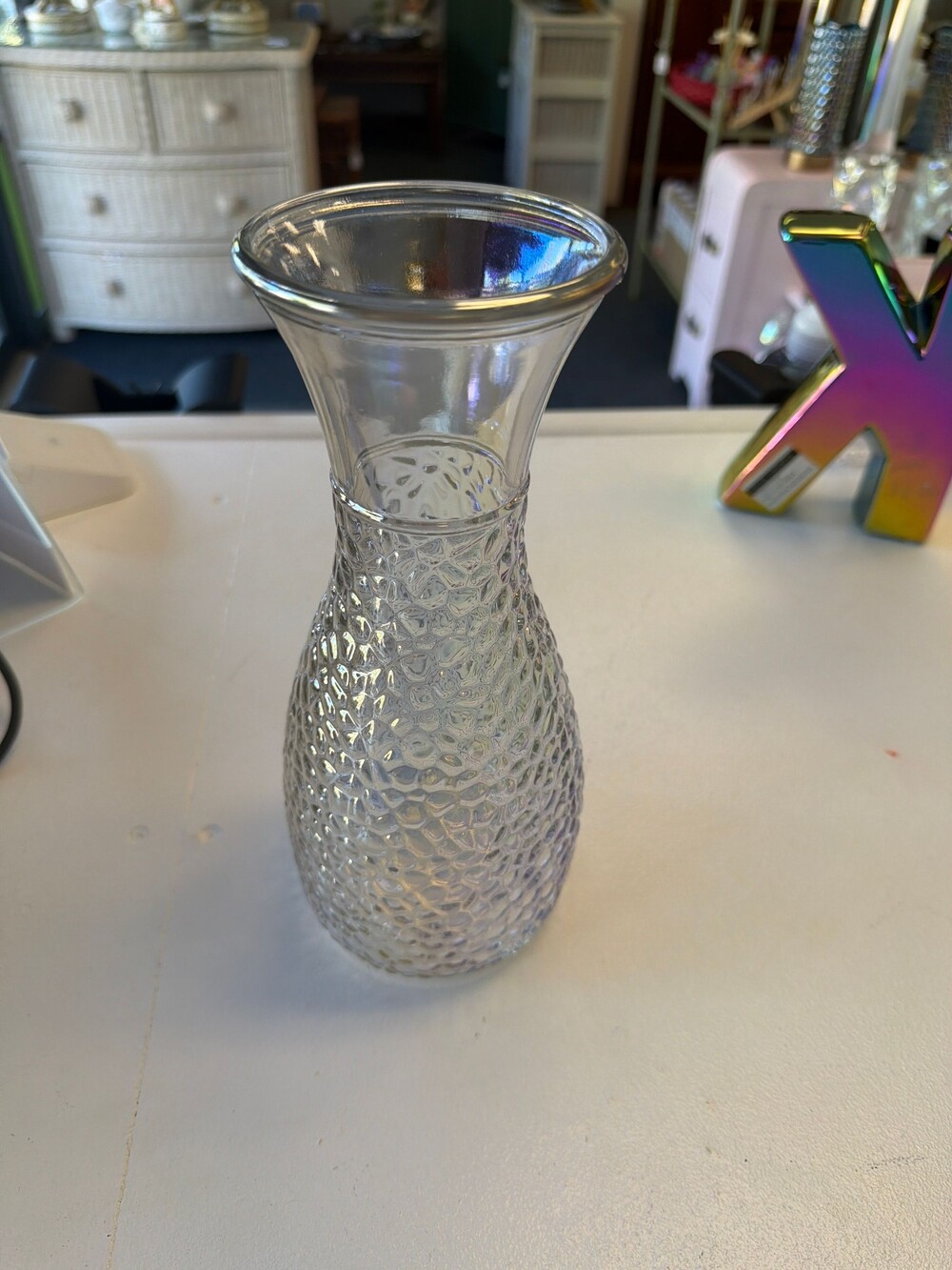 Glass Textured Pitcher Clear Water Carafe